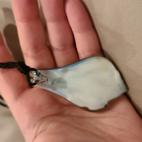 Blue gold and white swirl glass necklace - Picture 2 of 5